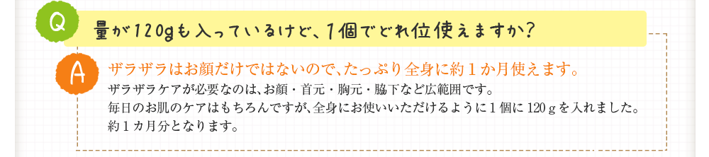量が120ｇも入っているけど、1個でどれくらい使えますか？